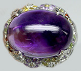 Крупное кольцо со сливовым аметистом, гранатами, цитринами, перидотами и топазами Серебро 925