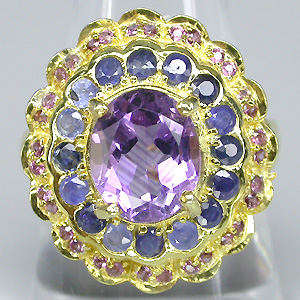 Кольцо из коллекции "Mia" с аметистом, сапфирами и родолитами