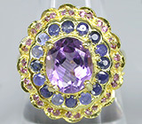 Кольцо из коллекции "Mia" с аметистом, сапфирами и родолитами Серебро 925