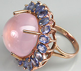 Крупное кольцо с розовым кварцем и сапфирами Серебро 925