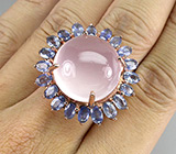 Крупное кольцо с розовым кварцем и сапфирами Серебро 925