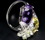 Великолепное кольцо с аметистом, цитрином и перидотами Серебро 925