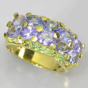 Кольцо из коллекции "Mia" с танзанитами и цаворитами