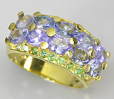 Кольцо из коллекции "Mia" с танзанитами и цаворитами Серебро 925