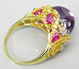 Превосходное кольцо с кабошоном аметиста, розовыми сапфирами и цитринами Серебро 925