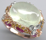 Превосходное кольцо с пренитом, пурпурными сапфирами и цитринами Серебро 925