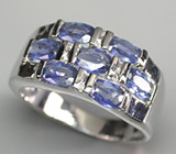 Стильное кольцо с синими сапфирами Серебро 925