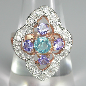 Кольцо из коллекции "Mia" с апатитом, танзанитами и бесцветными цирконами