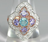 Кольцо из коллекции "Mia" с апатитом, танзанитами и бесцветными цирконами Серебро 925