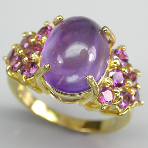 Кольцо со сливовым аметистом и родолитами гранатами