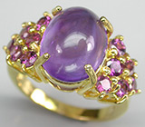 Кольцо со сливовым аметистом и родолитами гранатами Серебро 925