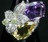 Великолепное кольцо с аметистом, цитрином и перидотами Серебро 925