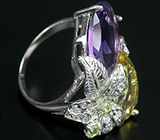 Великолепное кольцо с аметистом, цитрином и перидотами Серебро 925