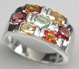 Кольцо с разноцветными сапфирами Серебро 925