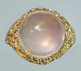 Кольцо с кабошоном розового кварца и гранатами Серебро 925