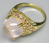 Кольцо с кабошоном розового кварца и гранатами Серебро 925