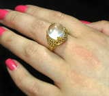 Кольцо с кабошоном розового кварца и гранатами Серебро 925