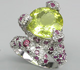 Высокое кольцо с цитрином, родолитами, сапфирами и бесцветными цирконами Серебро 925