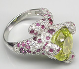 Высокое кольцо с цитрином, родолитами, сапфирами и бесцветными цирконами Серебро 925