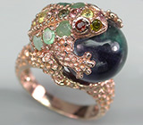 Оригинальное кольцо с флюоритом, изумрудами, гранатами и разноцветными турмалинами Серебро 925