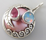 Кулон с жемчугом, сапфиром и дублет опалом Серебро 925