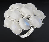 Крупное кольцо с лунным камнем Серебро 925