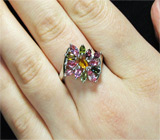 Яркое кольцо с разноцветными турмалинами Серебро 925