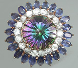 Роскошное кольцо с мистическим топазом, сапфирами и бесцветными цирконами Серебро 925