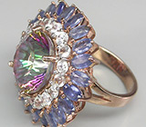 Роскошное кольцо с мистическим топазом, сапфирами и бесцветными цирконами Серебро 925