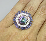 Роскошное кольцо с мистическим топазом, сапфирами и бесцветными цирконами Серебро 925
