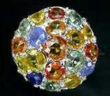 Праздничное кольцо с разноцветными сапфирами Серебро 925