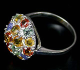 Праздничное кольцо с разноцветными сапфирами Серебро 925
