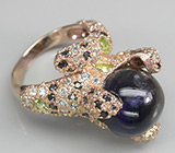 Оригинальное высокое кольцо с иолитом, перидотами, топазами и сапфирами Серебро 925