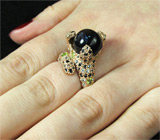 Оригинальное высокое кольцо с иолитом, перидотами, топазами и сапфирами Серебро 925