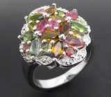 Замечательное кольцо с разноцветными турмалинами Серебро 925