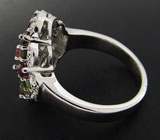 Замечательное кольцо с разноцветными турмалинами Серебро 925