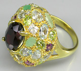 Кольцо из коллекции "Mia" со спессартином и родолитами гранатами, изумрудами, топазами и перидотами Серебро 925