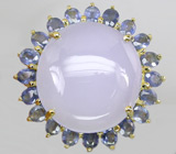 Крупное кольцо с лавандовым халцедоном и синими сапфирами Серебро 925