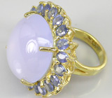 Крупное кольцо с лавандовым халцедоном и синими сапфирами Серебро 925