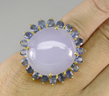 Крупное кольцо с лавандовым халцедоном и синими сапфирами Серебро 925