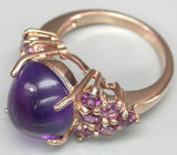 Кольцо со сливовым аметистом и родолитами гранатами Серебро 925