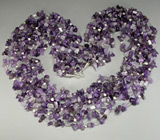 Массивное колье с аметистами, бесцветным кварцем и жемчугом Серебро 925