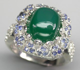 Кольцо с зеленым агатом, топазами и синими сапфирами Серебро 925