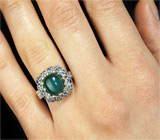 Кольцо с зеленым агатом, топазами и синими сапфирами Серебро 925