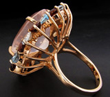 Крупное кольцо с розовым кварцем, гранатами и топазами Серебро 925