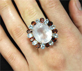 Крупное кольцо с розовым кварцем, гранатами и топазами Серебро 925