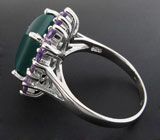 Кольцо с зеленым агатом и аметистами Серебро 925