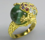 Скульптурное кольцо с флюоритом, аметистами, сапфирами и топазами Серебро 925