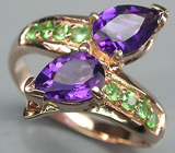 Кольцо из коллекции "Mia" с уругвайскими аметистами и цаворитами Серебро 925