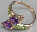 Кольцо из коллекции "Mia" с уругвайскими аметистами и цаворитами Серебро 925